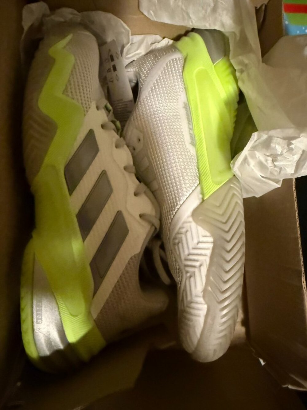 NWT Adidas Barricade 13 Tennis Shoes Women's 8 / Men's 6.5 White Neon